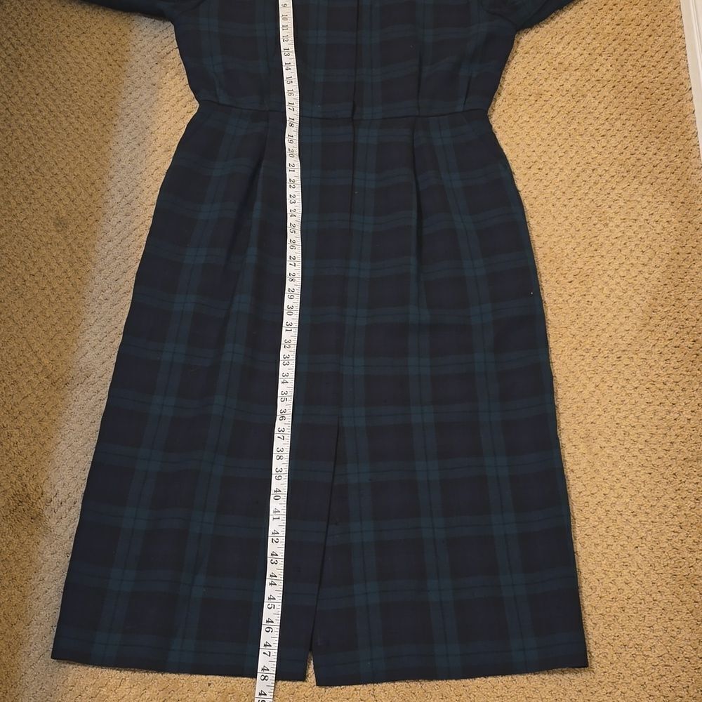 90's Barrie Pace Ltd Green Black Lined Fine Wool Dress w Pockets size 16 - Picture 5 of 11